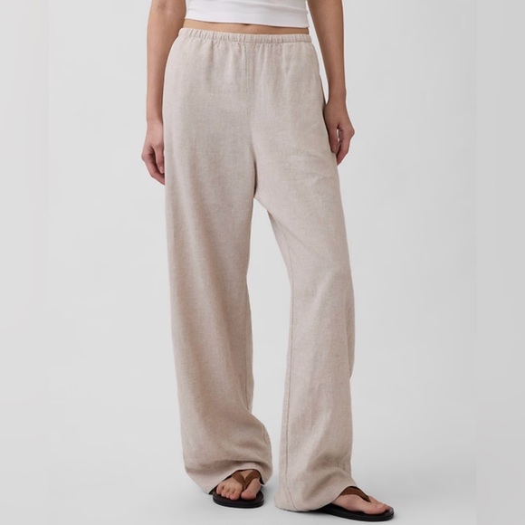 GAP Pants - GAP Women's Linen Blend Flax Beige Wide-Leg Drawstring Pants Pockets. NWT. Sz XL